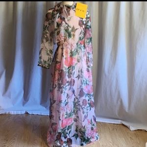 Semi sheer long sleeve maxi dress in size medium